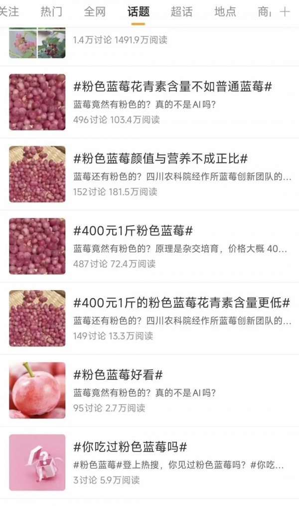 最高400元斤“粉色蓝莓”冲上热搜！网友：什么时候价格打下来(图1)